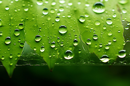 新鲜树叶上的雨滴图片