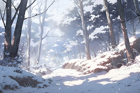冬天冬日森林美景插画