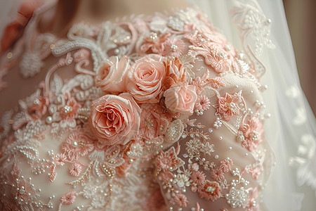女性的粉色婚纱图片