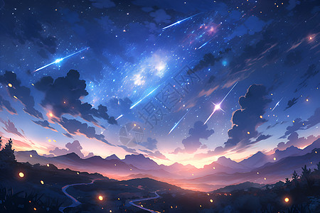 夜晚的美丽流星背景图片