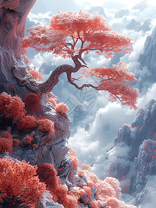 山谷中美丽的大树背景图片
