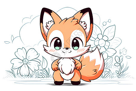 背景中可爱的狐狸绘画图片