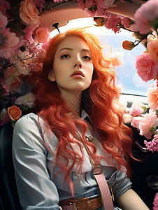 花车里的红发女子图片