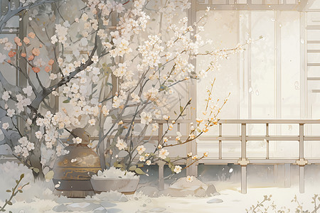 迷人梦幻的樱花景观背景图片