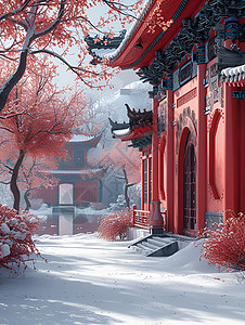 冬日梅雪红墙图片