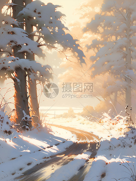 雪地小径美景图片