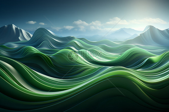 绚丽流动的绿色波浪图片