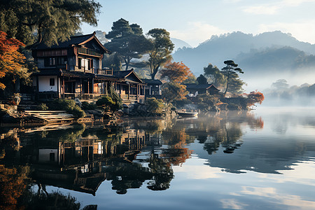 湖畔别墅别墅风景高清图片