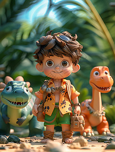 丛林中的男孩和恐龙图片