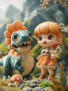 女孩与恐龙的邂逅背景图片