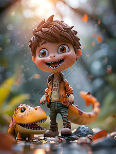 开心的男孩和恐龙背景图片