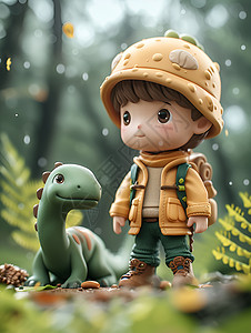 童年探险小男孩与恐龙图片