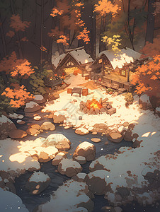 冬日森林小屋背景图片