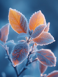 树叶上美丽的冰雪图片