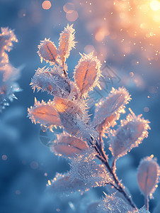 户外树枝上洁白的冰雪图片