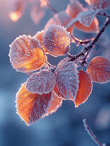 户外树叶上的白雪图片