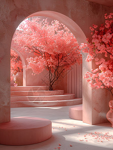 粉色花束与楼梯图片