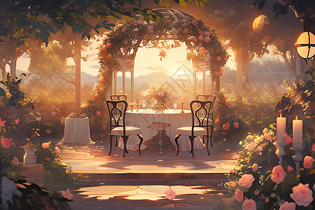 婚礼签到浪漫花园插画