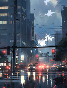 暴雨中城市暴雨中的汽车插画