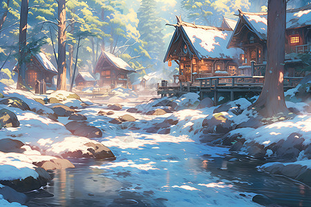 冬日温馨小屋背景图片