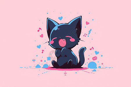 幸福的黑色小猫图片