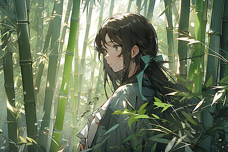 女子在竹林中图片