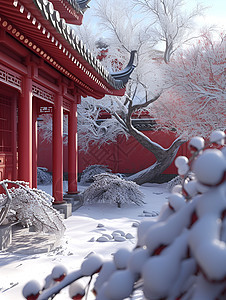 冬日红墙下梅雪傲霜图片
