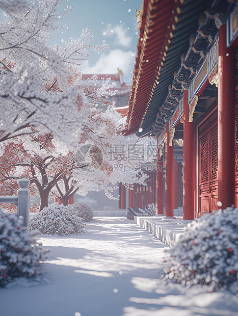 宫殿的迷人雪景图片