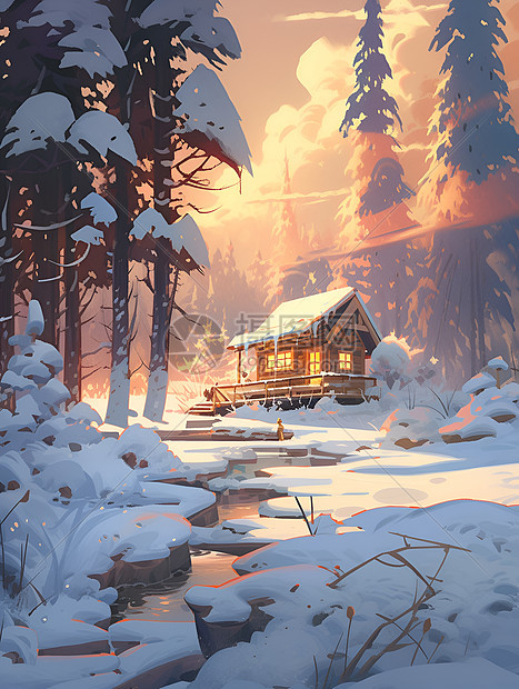冬天的童话小木屋图片