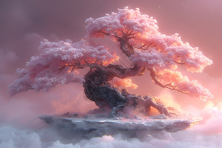云中粉色树设计图片