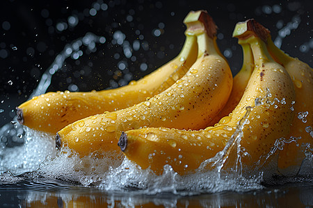 水果广告香蕉水花飞溅效果背景