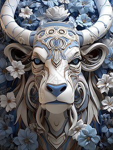 蓝白色的羊头艺术品背景图片