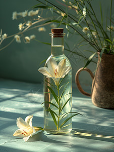 玻璃瓶上的小百合花图片