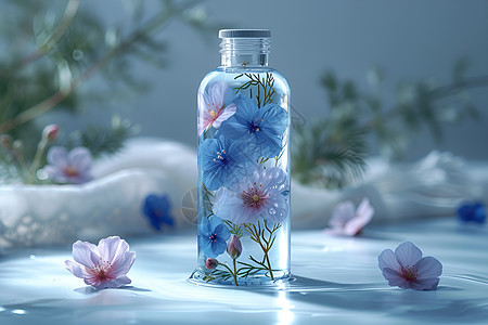 花瓶液体中的花朵背景图片
