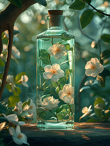 透明花瓶里的白色花朵背景图片