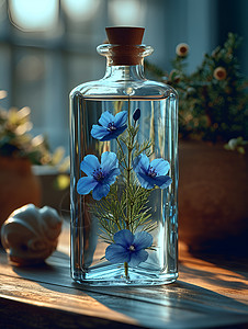 玻璃瓶与花朵背景图片