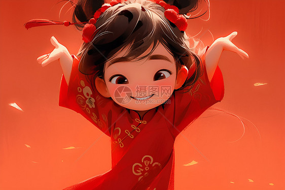 喜庆的中式女孩图片