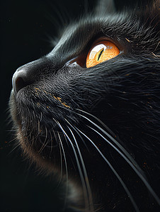 黑色背景下一只黑猫图片