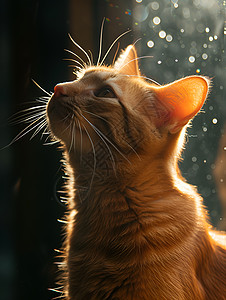窗外细雨中的猫咪图片