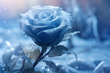 冰冻蓝色玫瑰图片