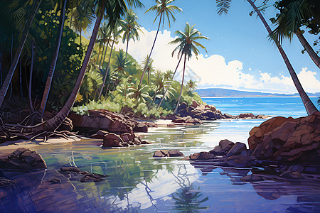 海岸的椰子树图片