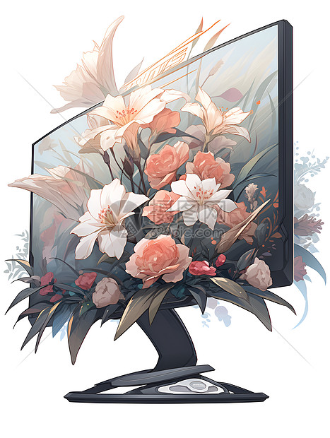 盛开的秋水仙与显示器图片
