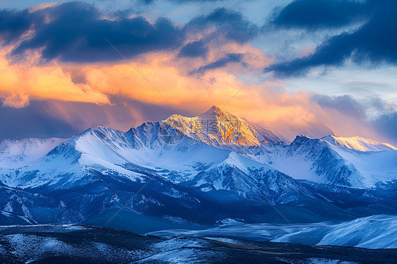 阳光下的雪峰图片