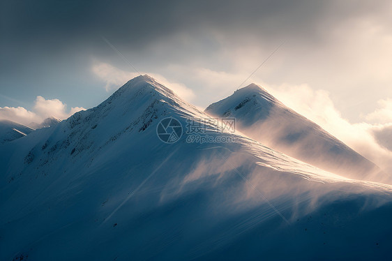 雪山顶上的云雾图片