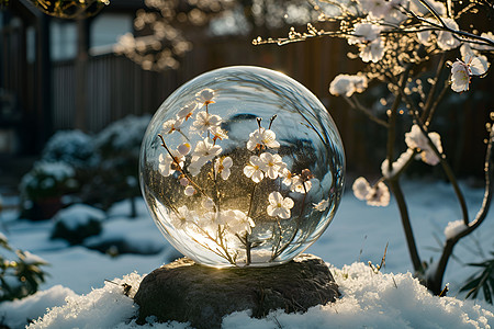 水晶球里的白梅花图片