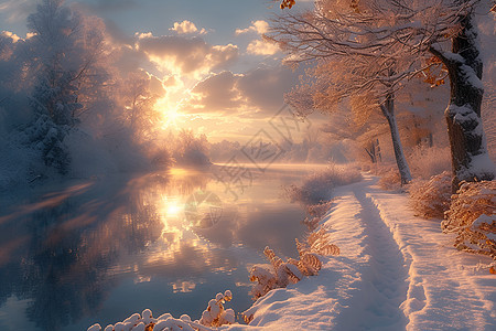 冬日皎洁湖畔图片