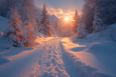 阳光雪地白茫茫的雪景背景