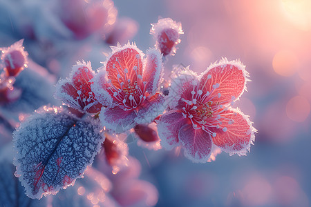 树枝上的雪树枝上带霜的花背景