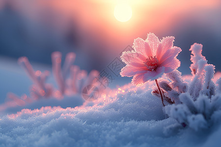 冬天雪中之花背景