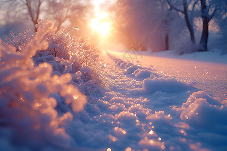 冬雪晨曦背景图片